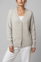 Woman's V-Neck Button-Front Cardigan | Cable Knit