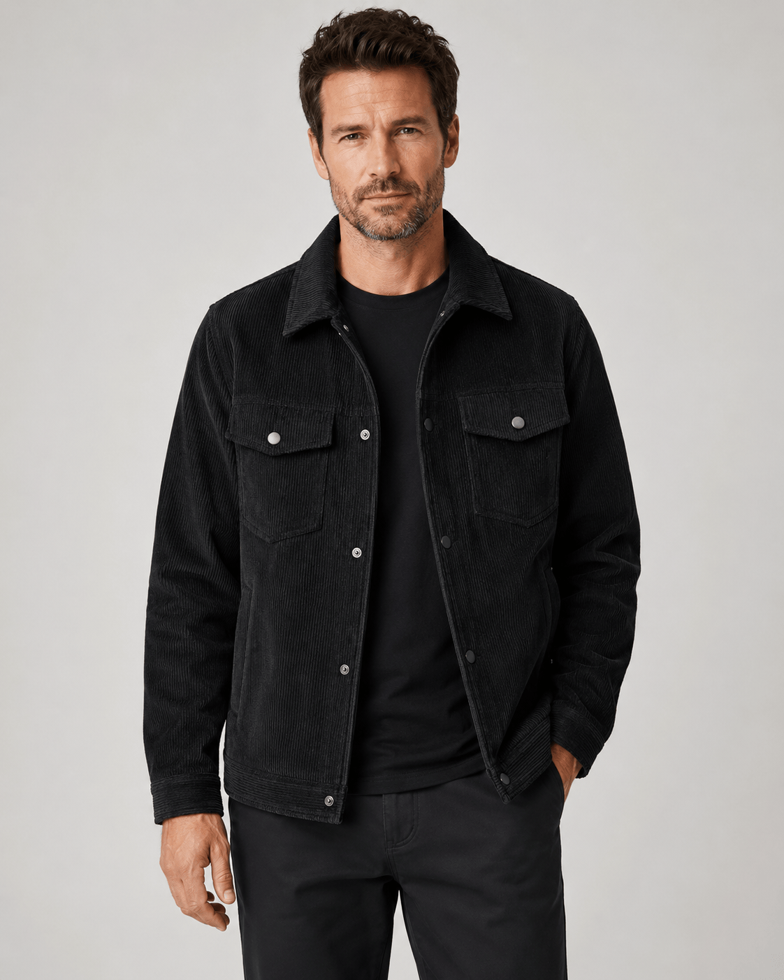Men's Corduroy Jacket | Snap Button Front & Flap Pockets