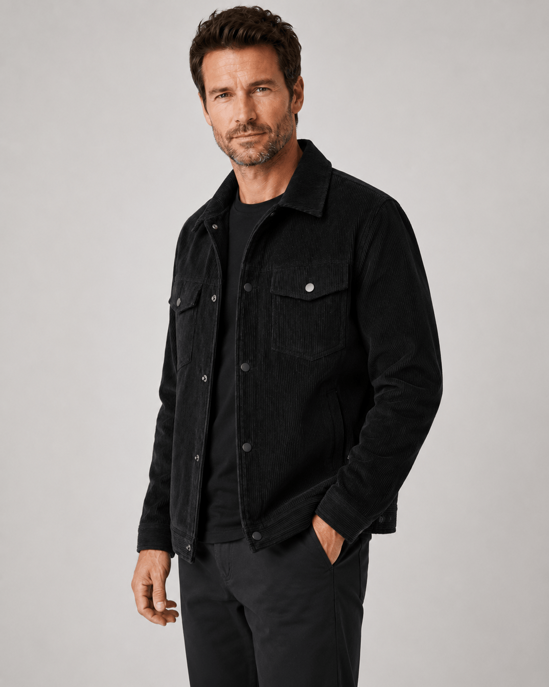 Men's Corduroy Jacket | Snap Button Front & Flap Pockets
