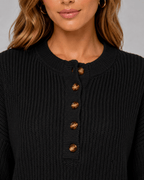 Women's Ribbed Knit Henley Jumper | Button Placket